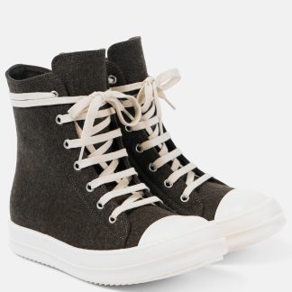 cheap luxury Rick Owens Felt high-top sneakers in brown