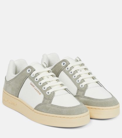 cheap luxury Saint Laurent SL/61 leather and suede sneakers in white