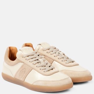 cheap luxury Tods Tabs suede-trimmed leather sneakers in beige