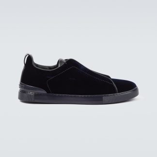 cheap luxury Zegna Triple Stitch suede-trimmed sneakers in blue