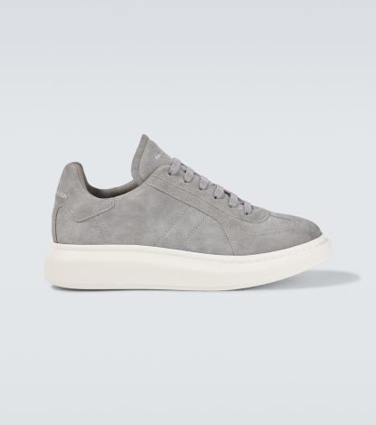 counterfeit designer Alexander McQueen Oversized Retro suede platform sneakers in grey