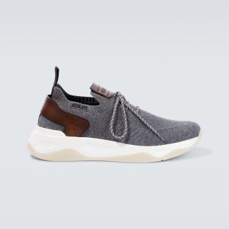 counterfeit designer Berluti Shadow cashmere knit sneakers in grey