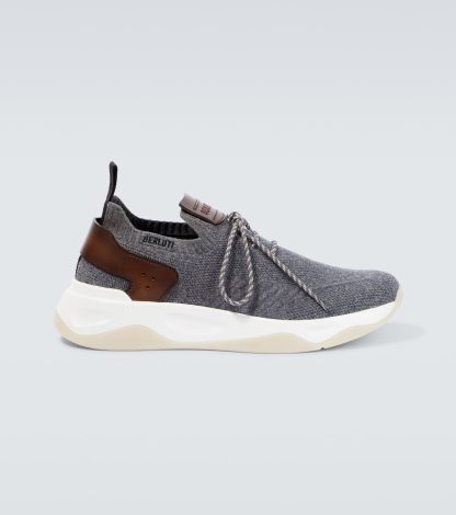 counterfeit designer Berluti Shadow cashmere knit sneakers in grey