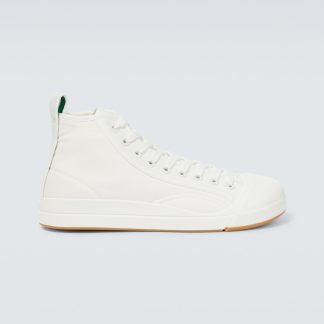 counterfeit designer Bottega Veneta Vulcan high-top canvas sneakers in white