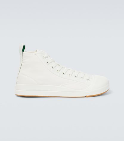 counterfeit designer Bottega Veneta Vulcan high-top canvas sneakers in white