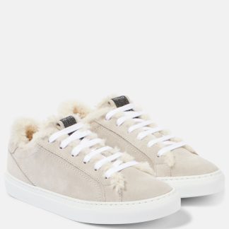 counterfeit designer Brunello Cucinelli Shearling-lined suede sneakers in grey