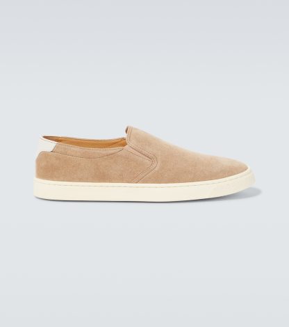 counterfeit designer Brunello Cucinelli Suede slip-on sneakers in brown