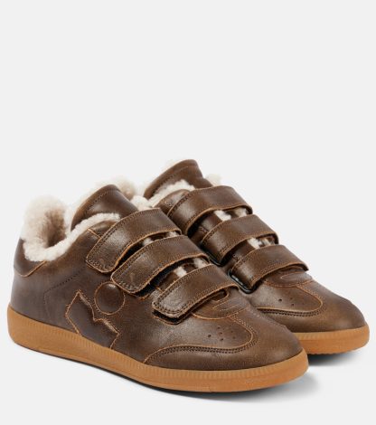 counterfeit designer Isabel Marant Beth shearling-lined leather sneakers in brown