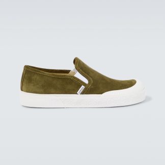 counterfeit designer Loewe Terra Vulca suede slip-on sneakers in green