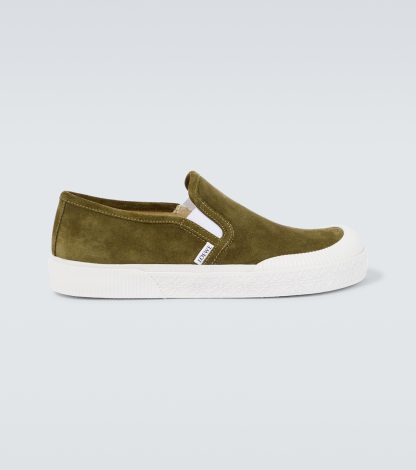 counterfeit designer Loewe Terra Vulca suede slip-on sneakers in green