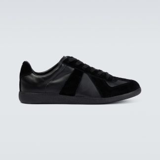 counterfeit designer Maison Margiela Replica leather and suede sneakers in black