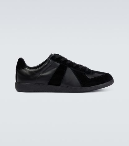 counterfeit designer Maison Margiela Replica leather and suede sneakers in black