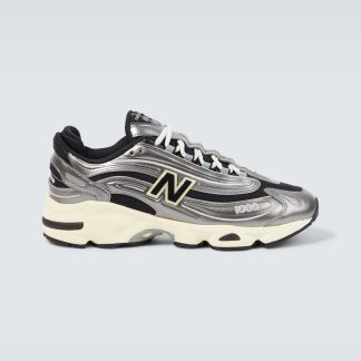 counterfeit designer New Balance 1000 SL leather-trimmed sneakers in metallic