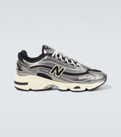 counterfeit designer New Balance 1000 SL leather-trimmed sneakers in metallic