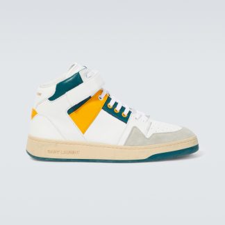 counterfeit designer Saint Laurent Lax suede-trimmed leather sneakers in multicoloured