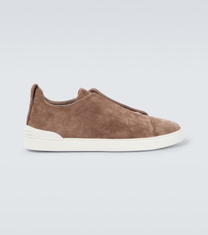 cheap luxury Zegna Triple Stitch suede sneakers in beige