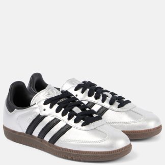 fake luxury Adidas Samba OG metallic leather sneakers in silver