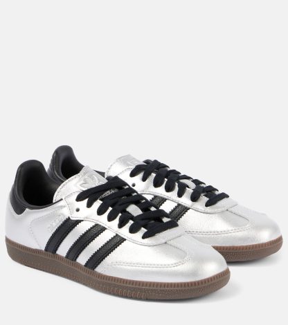 fake luxury Adidas Samba OG metallic leather sneakers in silver