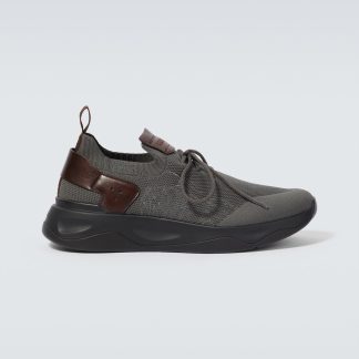 fake luxury Berluti Shadow knitted and leather sneakers in grey