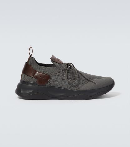 fake luxury Berluti Shadow knitted and leather sneakers in grey