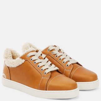 fake luxury Christian Louboutin Vierissima shearling-trimmed sneakers in brown