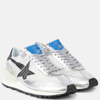 fake luxury Golden Goose Marathon leather-trimmed sneakers in metallic