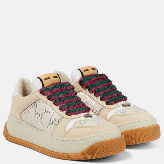 fake luxury Gucci Screener GG leather-trimmed canvas sneakers in white