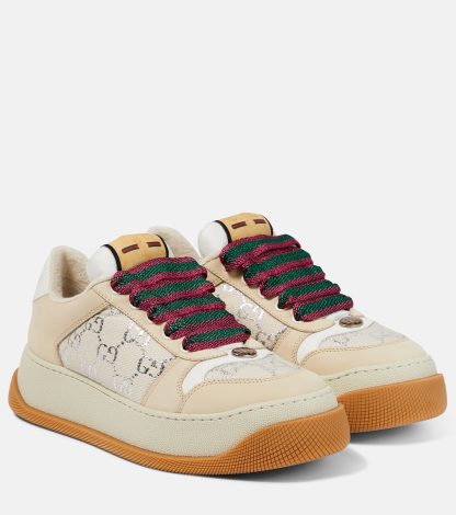 fake luxury Gucci Screener GG leather-trimmed canvas sneakers in white