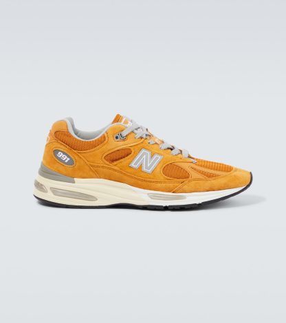 fake luxury New Balance Made In UK 991v2 suede-trimmed sneakers in yellow