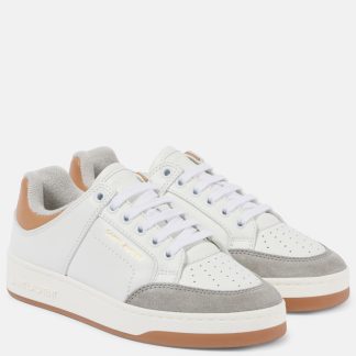 fake luxury Saint Laurent SL/61 suede-trimmed leather sneakers in white