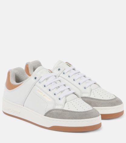 fake luxury Saint Laurent SL/61 suede-trimmed leather sneakers in white