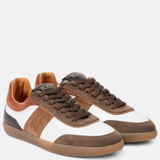 fake luxury Tods Tabs suede-trimmed leather sneakers in brown