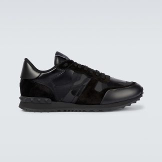 fake luxury Valentino Garavani Leather Rockrunner sneakers in black