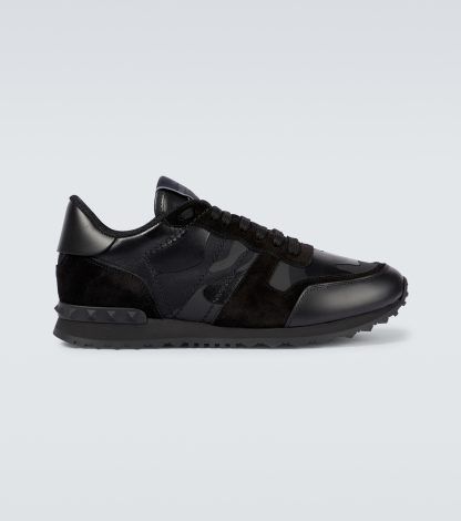 fake luxury Valentino Garavani Leather Rockrunner sneakers in black