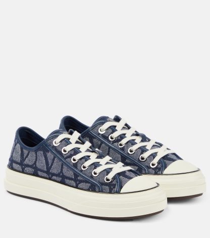 fake luxury Valentino Garavani Totaloop Toile Iconographe denim sneakers in blue