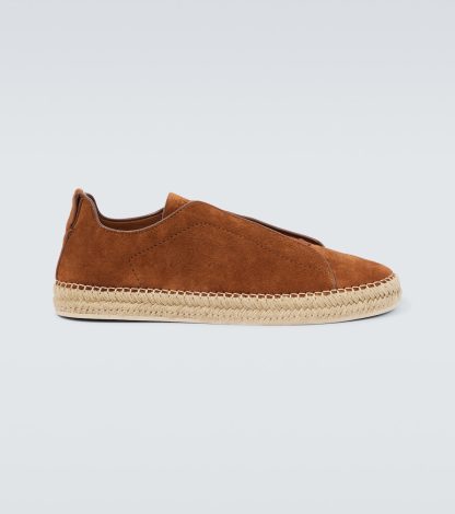 fake luxury Zegna Triple Stitch suede espadrilles in brown