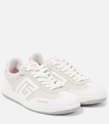 fashion designer Balmain Swan leather-trimmed suede sneakers in white