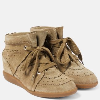 fashion designer Isabel Marant Bobby suede wedge sneakers in grey