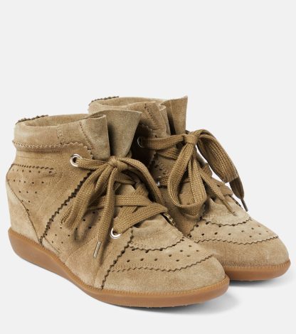 fashion designer Isabel Marant Bobby suede wedge sneakers in grey