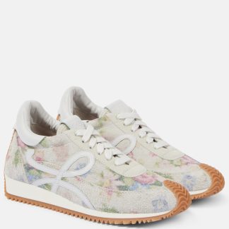 fashion designer Loewe Flow Runner floral brushed suede sneakers in white