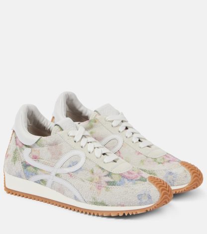 fashion designer Loewe Flow Runner floral brushed suede sneakers in white