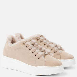 fashion designer Max Mara Teddy-lined suede sneakers in beige