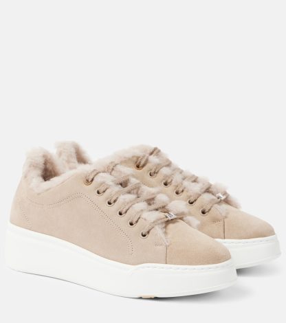 fashion designer Max Mara Teddy-lined suede sneakers in beige