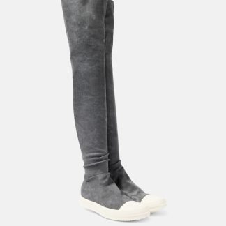 fashion designer Rick Owens DRKSHDW High Sock denim over-the-knee boots in grey