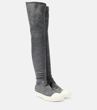 fashion designer Rick Owens DRKSHDW High Sock denim over-the-knee boots in grey