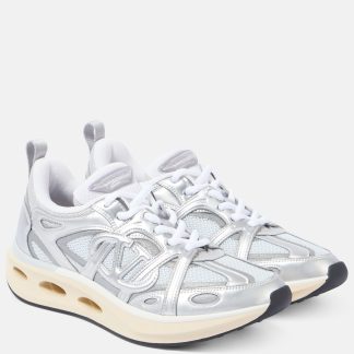 fashion designer Valentino Garavani VLogo Easyjog leather-trimmed sneakers in silver