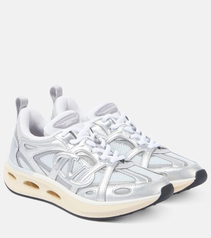 fashion designer Valentino Garavani VLogo Easyjog leather-trimmed sneakers in silver