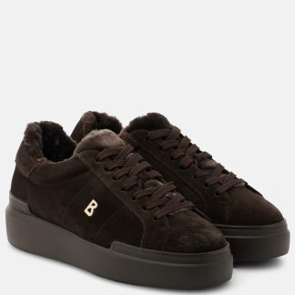 fashion luxury Bogner Hollywood shearling-trimmed suede sneakers in brown