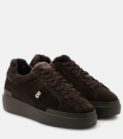 fashion luxury Bogner Hollywood shearling-trimmed suede sneakers in brown