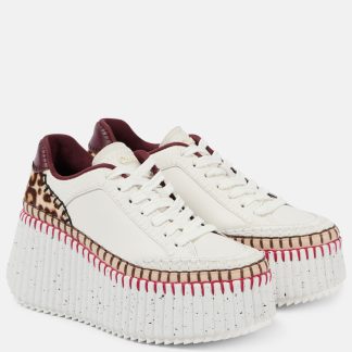 fashion luxury Chloé Nana studded leather wedge sneakers in brown